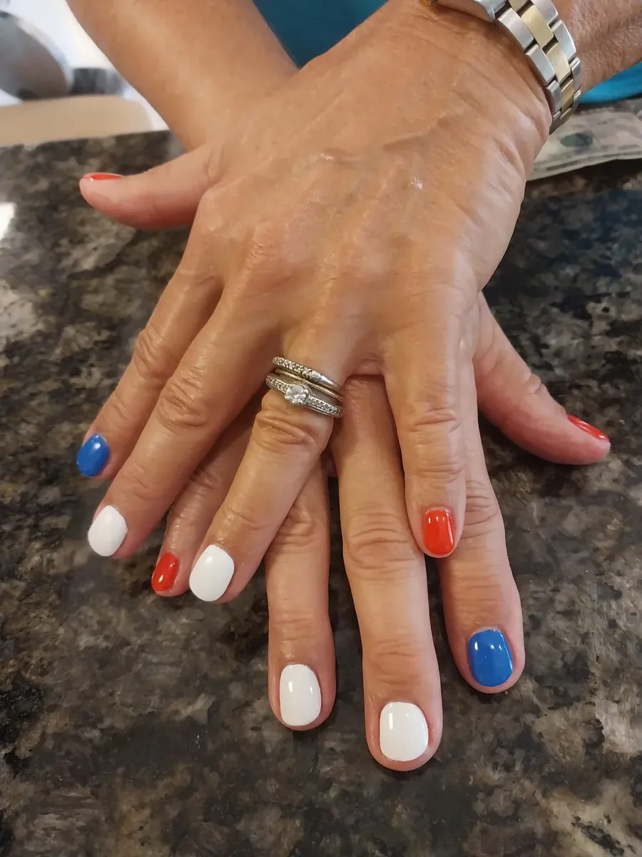 Red, white and blue nails in a holiday set
